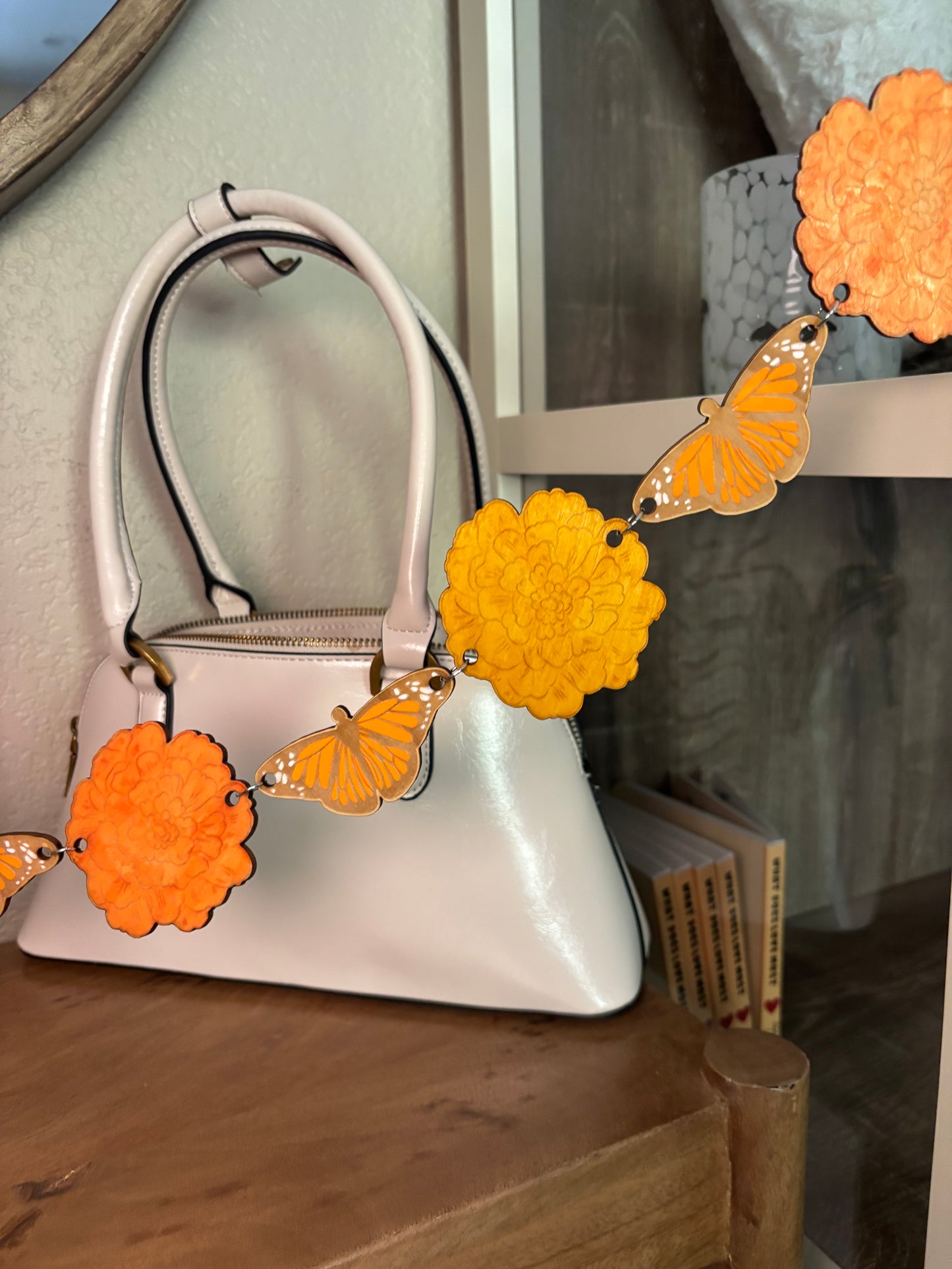 Wooden Marigold & Butterflies Banner
