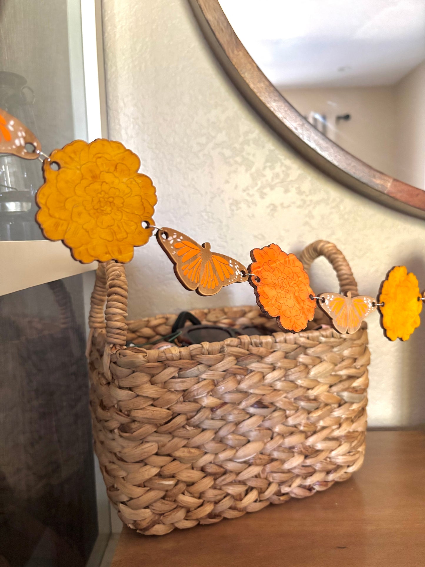 Wooden Marigold & Butterflies Banner