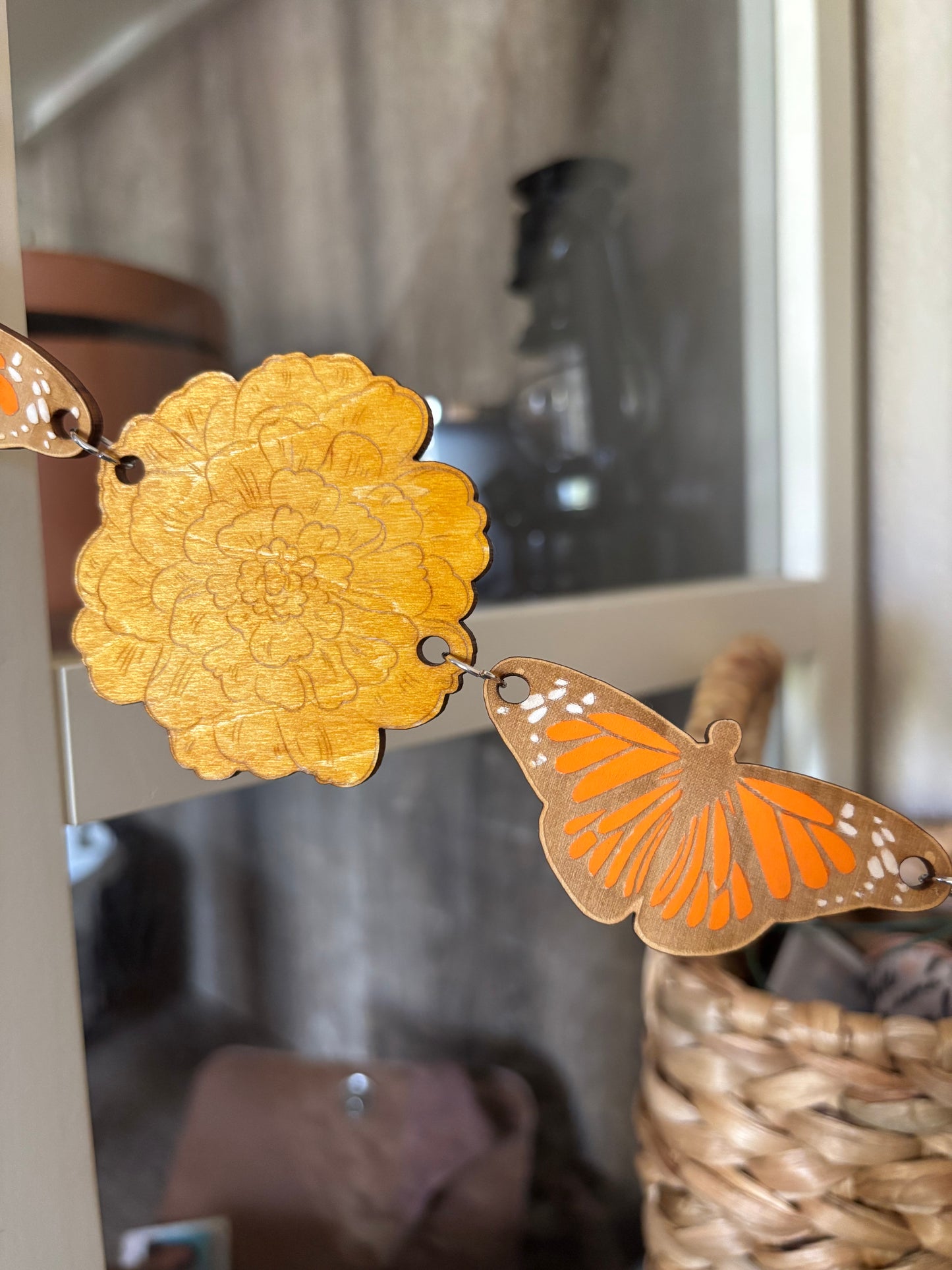 Wooden Marigold & Butterflies Banner