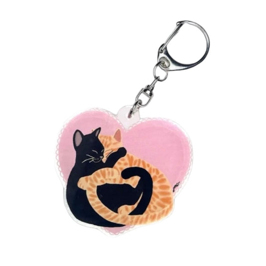 Heart Shaped Cuddling Cats Acrylic Keychain