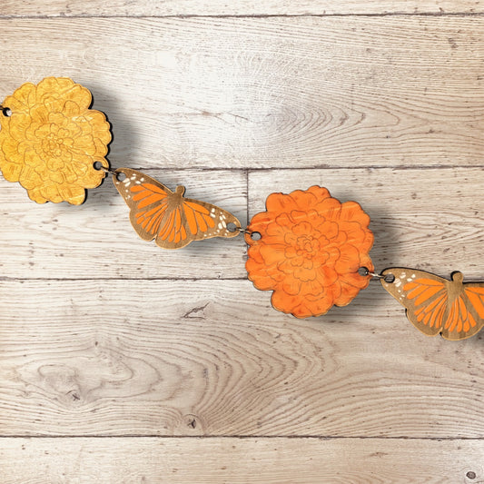 Wooden Marigold & Butterflies Banner