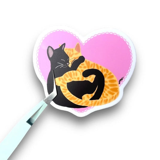 Cuddling Cats Heart Sticker